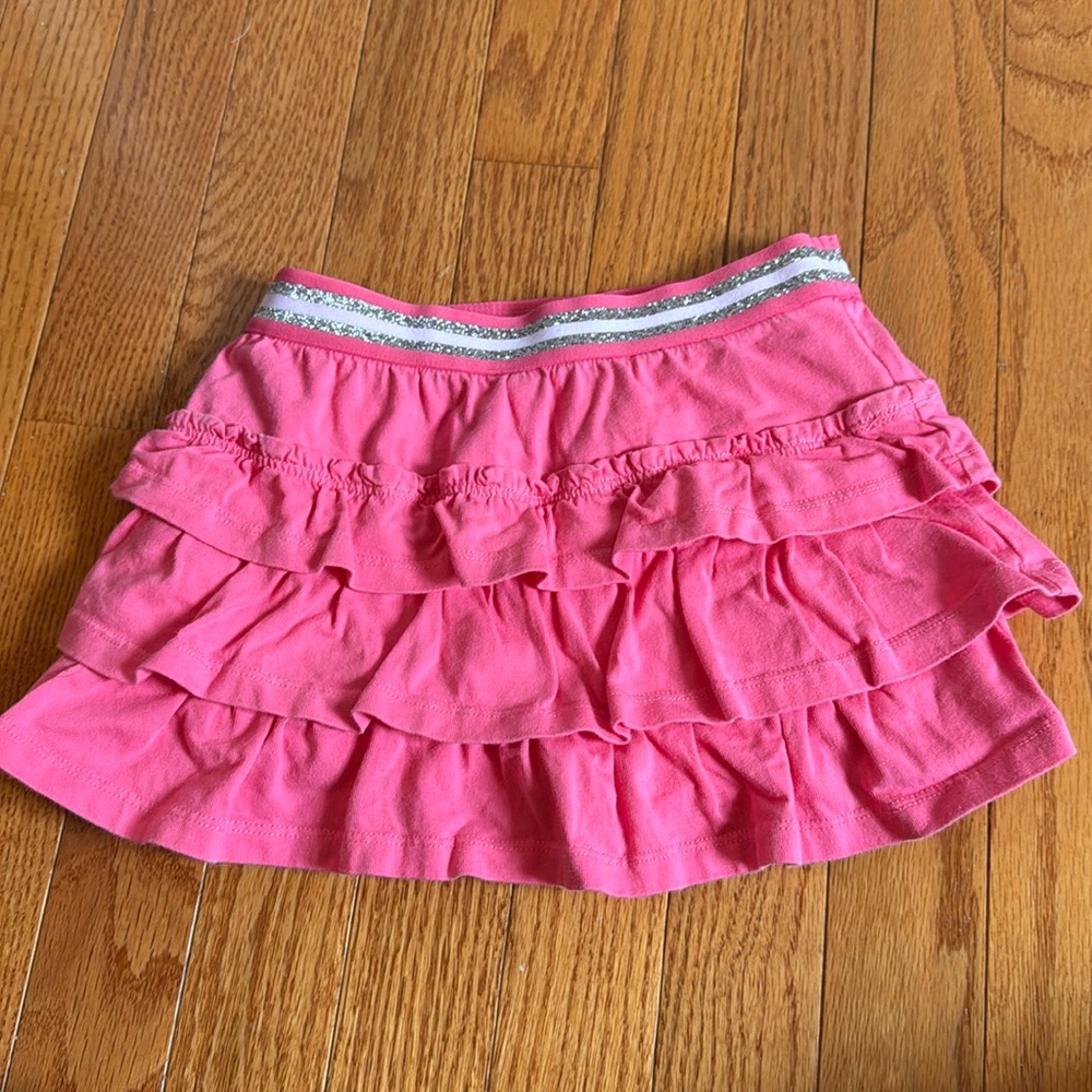 Mini Boden Pink Ruffle Skort with Glitter Silver Waist